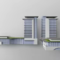 Modern Office Building Complex With Two Tall Towers And Low Rise Structures 3d model