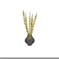 Elegant Transparent Vase with Yellow Dangling Flowers on Black Background