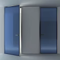 Modern Interior Featuring Blue Glass Doors Open And Closed With White Walls
