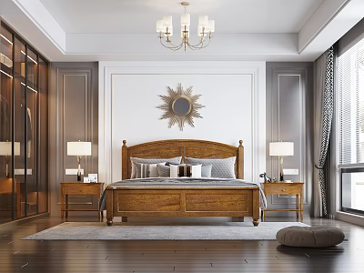 Modern Bedroom Interior Featuring Wooden Bed Decorative Mirror Bedside Tables And Table Lamps 3d model