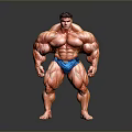 Muscular Male Bodybuilder Showing Well Developed Arms And Legs In Blue Trunks