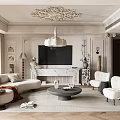 Elegant Classic Living Room Interior With Chandelier Sofa Fireplace And Coffee Table