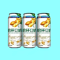 Peilin Soy Milk Canned Beverage Three Cans With Soybean Images On Light Blue Background