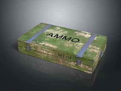 Green Military Weapon Ammo Box with AMMO Text MT-14 Label Blue Straps 3d model