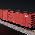 Red Enclosed Freight Train Car With DME Logo Number 200 21 74 On Railway Track