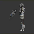 Game Movie Character In Futuristic White Blue Armor With Mechanical Design And Weapon