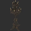Three Tiered Metal Candelabra Sculpture With Ornate Carvings And Candle Holders