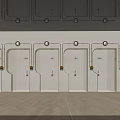 Modern Public Restroom With Multiple Stalls And Sleek Lighting Design 3d model