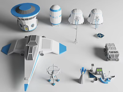 Space Exploration Themed Models Including Craft Capsules Towers And Equipment 3d model