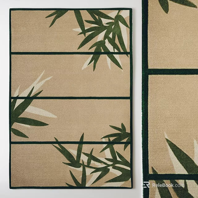 Square Rug With Beige Background And Green Bamboo Patterns And Stripes Design 3d model