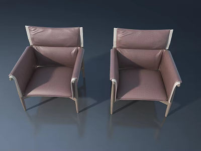 Two Modern Brown Armchairs With Metal Frame On Dark Reflective Surface 3d model