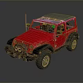 Red Off Road Vehicle With Gray Soft Top And Rugged Bumper Design