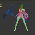 Female Character In White Tight Suit With Cloak Holding Black Scythe Red Eyes