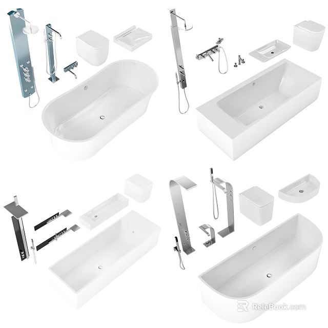 Modern Bathroom Washbasin Designs With Various Styles And Faucet Accessories 3d model 