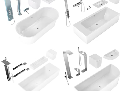 Modern Bathroom Washbasin Designs With Various Styles And Faucet Accessories 3d model