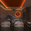 Serene SPA Sauna Room With Massage Beds Mountain Landscape And Warm Lighting