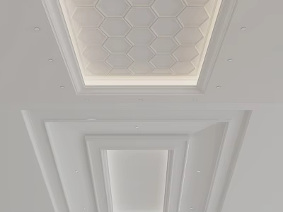 Modern Ceiling Design With Hexagonal Pattern Recessed Lights And White Finish 3d model