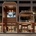 Modern Storefront Facade Design With Curved Awning Glass Doors Digital Screen And Neon Signage