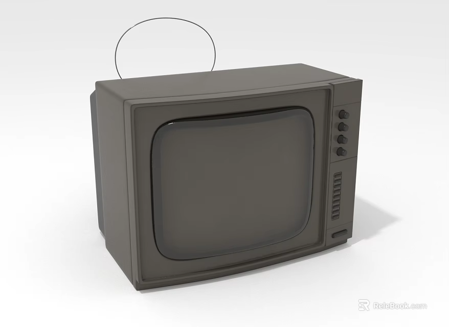 Vintage Television With Antenna Gray Case Front Buttons And Black Screen 3d model 