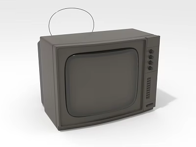 Vintage Television With Antenna Gray Case Front Buttons And Black Screen 3d model