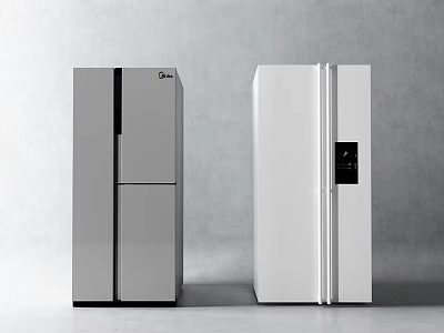 Modern Silver Gray And White Double Door Refrigerators With Sleek Design And Digital 3d model
