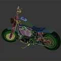 Dark Green Cruiser Motorcycle With Black Seat And Shiny Tires On Glossy Surface
