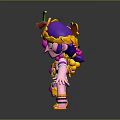 Vibrant 3D Character With Pink Hair Yellow Flower Decor And Props Long Pole Small Device