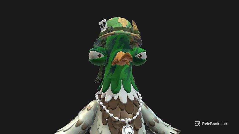 Green Headed Pigeon Game Animated Character With Hat Goggles Pearl Necklace And Pendant 3d model 