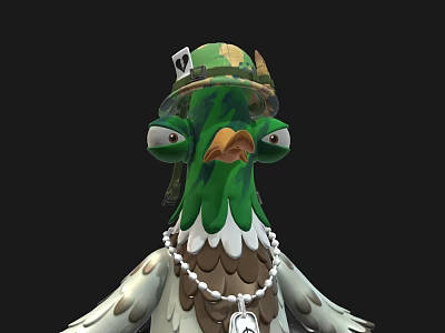 Green Headed Pigeon Game Animated Character With Hat Goggles Pearl Necklace And Pendant 3d model
