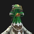 Green Headed Pigeon Game Animated Character With Hat Goggles Pearl Necklace And Pendant