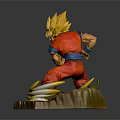 Golden Haired Anime Game Character Statue In Red Outfit With Blue Undershirt And Rock Base