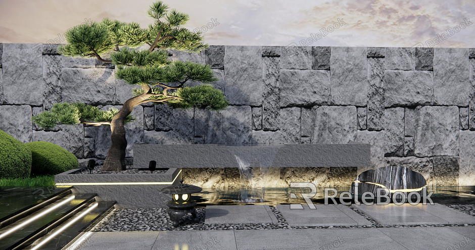 Modern landscape sketch flowing water landscape wall model