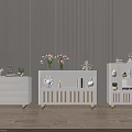 White Console Cabinet and Side Cabinet with Wooden Stripes Legs Vase Flowers Plants and Decorations
