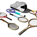 Premium Sports Equipment Including HEAD Sports Bag Multiple Tennis Rackets and Colorful Tennis Balls