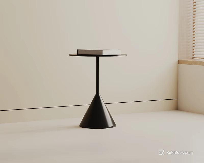 Sleek Black Minimalist Side Table With Cone Shaped Base And Book Top 3d model