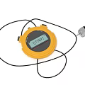 Yellow Digital Timer Device with START Screen Black Cable and Metal Clip 3d model