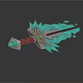 Fantasy Style Ornate Sword With Blue Crystal Blade Red Hilt And Golden Decorations