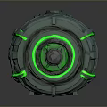Sci Fi Landscape With Glowing Green Chest And Metallic Details In Dark Setting