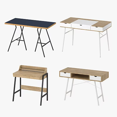 Modern Wooden Desks With Metal Legs And Drawer Storage In Various Styles 3d model