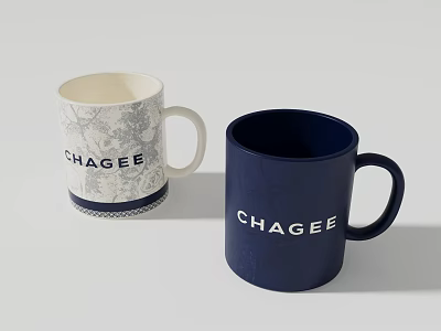 Two CHAGEE Mugs White And Navy Blue With Brand Logo Design 3d model