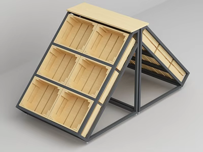 Tilted Shelving Unit With Wooden Compartments Black Metal Frame And Light Wood Top Panel 3d model