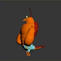 Cartoon Orange Lobster in Standing Pose With Large Claws and Blue Shorts