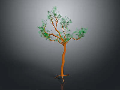 3D Rendered Tree With Orange Trunk And Green Foliage In Gray Background 3d model
