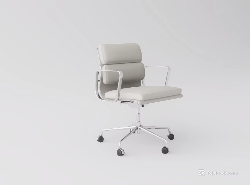 Light Gray Modern Minimalist Office Chair With Padded Backrest Metal Frame And Wheeled Base 3d model 