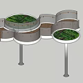 Unique Modern Pedestrian Bridge With Circular Platforms Green Vegetation And Railings 3d model
