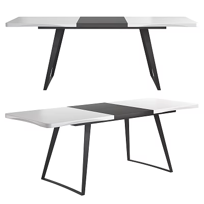 Sleek Modern Dining Table With Black And White Tabletop And Metal Legs 3d model