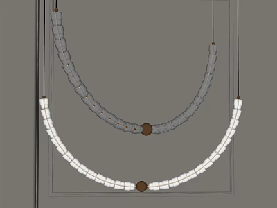 Beaded Chandeliers with Gray and White Strings and Central Brown Bead for Modern Interior Decor 3d model