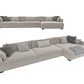 Beige L Shaped Sectional Sofa With Plush Cushions And Throw Blanket 3d model