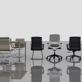 Modern Office Desk With Black Mesh Chairs Blue Cushion Seat And Wooden Frame Chairs