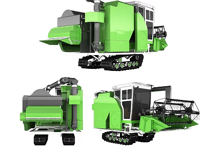 Green Agricultural Combine Harvester With Tracks Cab And Harvesting Components 3d model